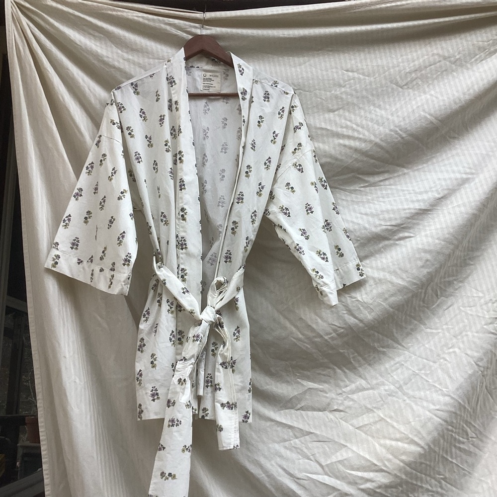 For Days Organic cotton Lightweight Floral Print Kimono Robe, one size